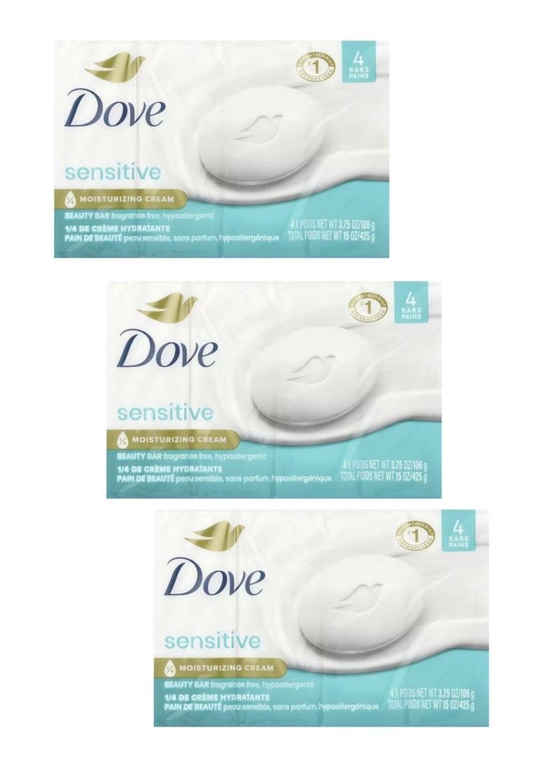Dove 3 Pack Beauty Bar Soap Sensitive, Each 106g Gently Cleanses and Nourishes Sensitive Skin Effectively Washes Away Bacteria While Nourishing Your Skin - Image 1